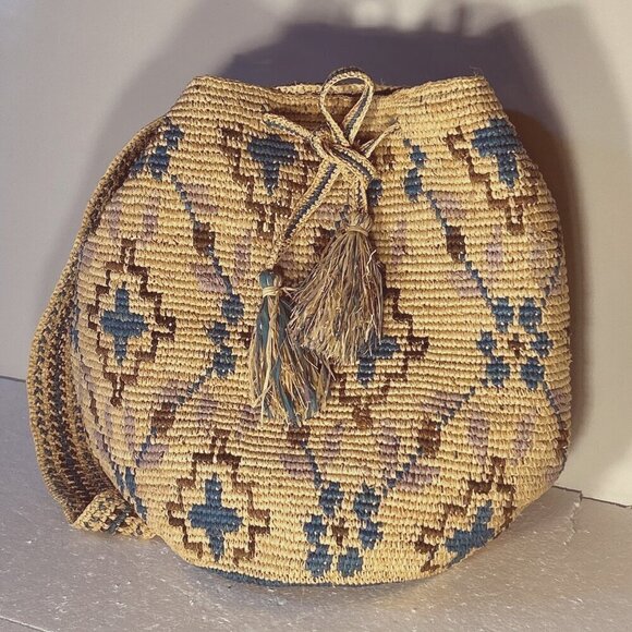 Subtle Luxury Raffia Graphic Natural Woven Tote Bag beach aztec travel southwest - Picture 1 of 8